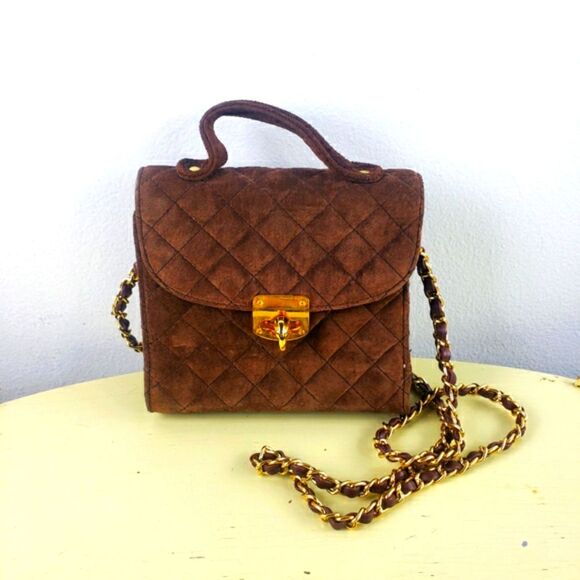 Handbags - OS International Vintage Womens Quilted Suede Mini Crossbody Purse